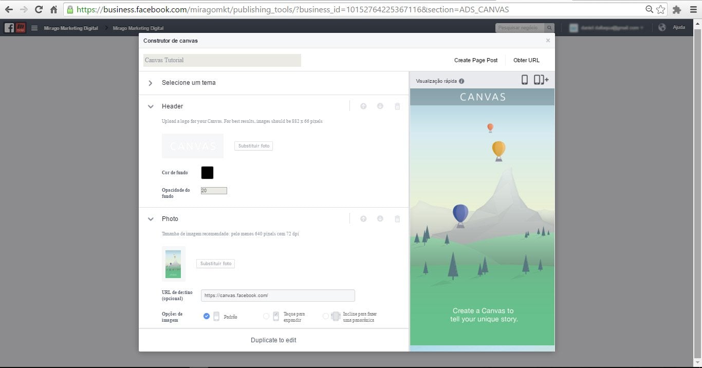estrutura do facebook canvas