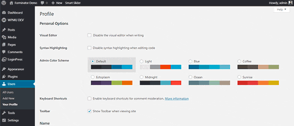 Paleta de Cores do Painel Admin do WordPress