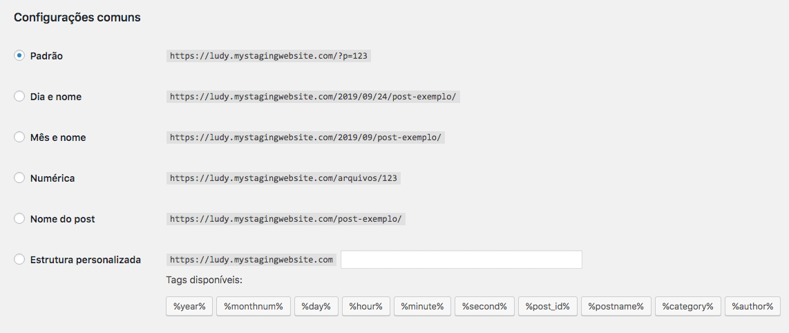 Configurações de Links Permanentes no WordPress