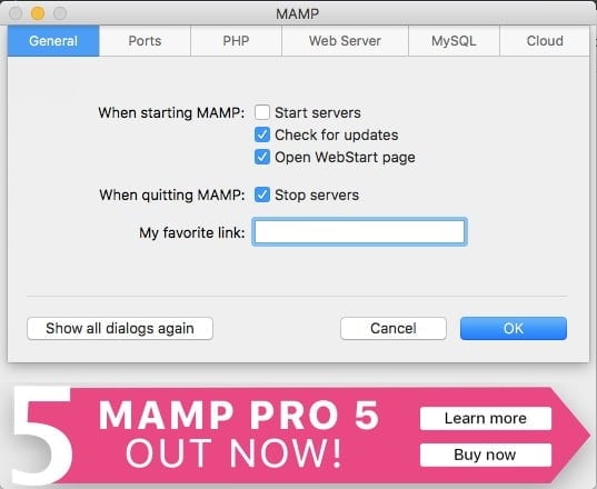 Configurações do MAMP