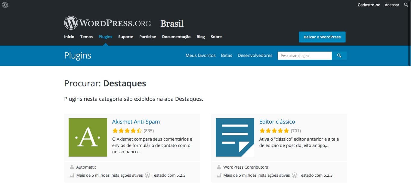 Diretório Oficial de Plugins WordPress