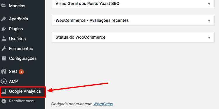 Acesse o menu lateral Google Analytics > Configurações Gerais