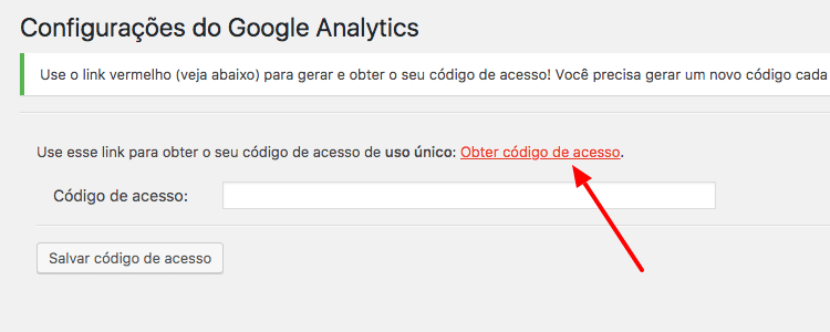 Em seguida, clique no link Obter código de acesso.