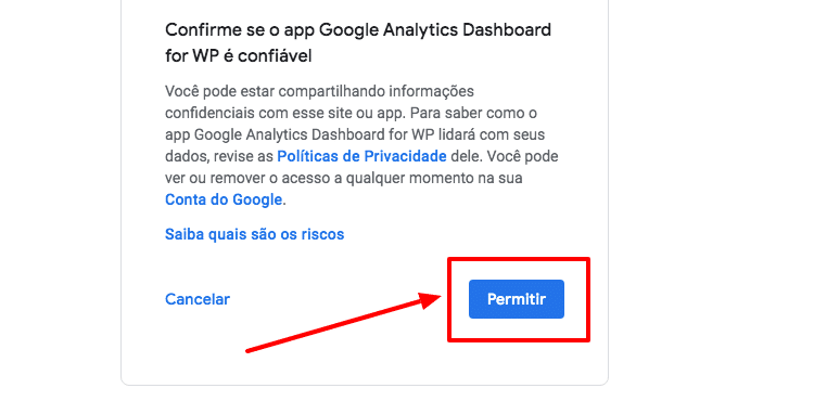 Clique no botão Permitir e copie o código apresentado