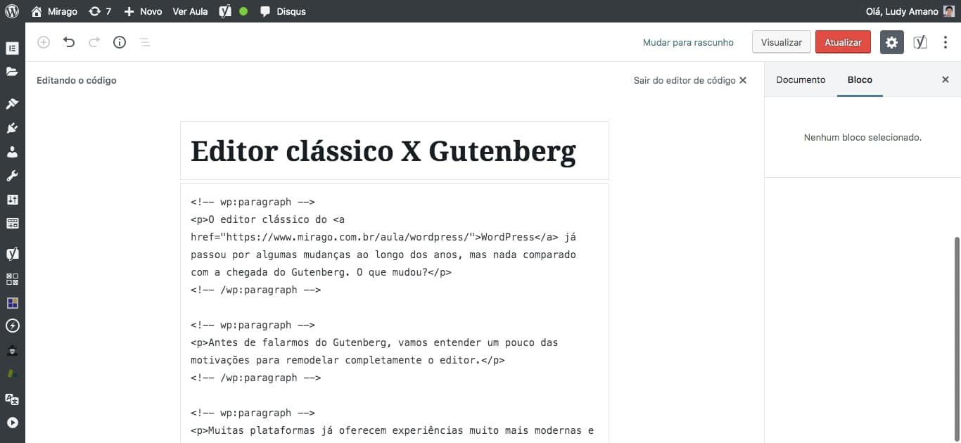 Gutenberg na versão Código