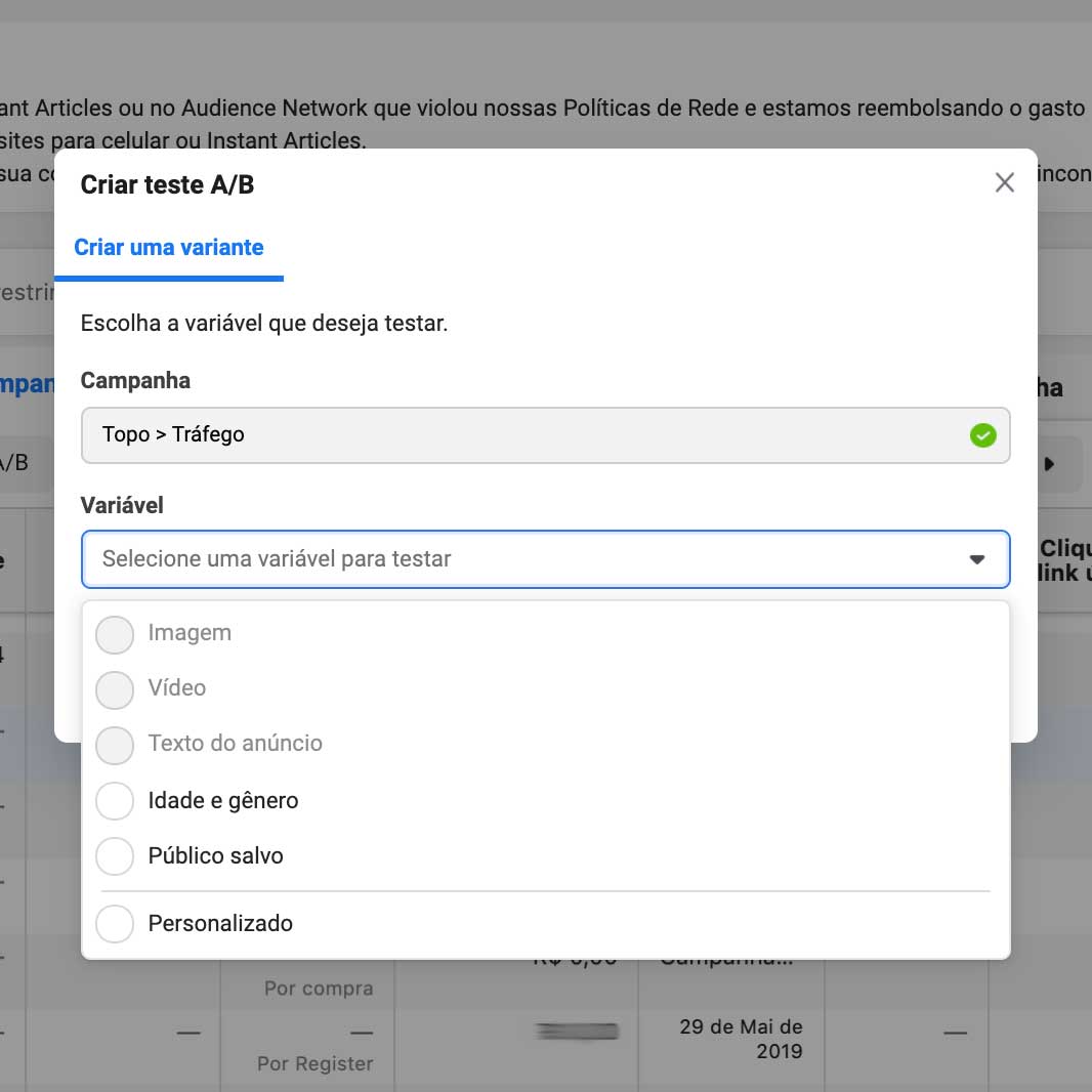 barra ferramentas teste a/b