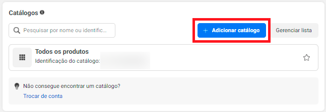 adicionar novo catálogo de produtos do facebook