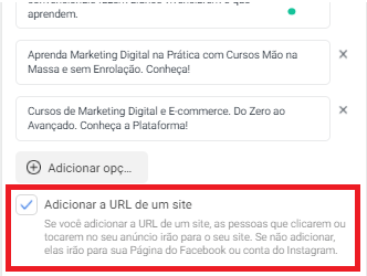 adicionar a url de um site