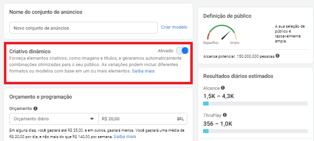 ativar criativo dinâmico no facebook ads
