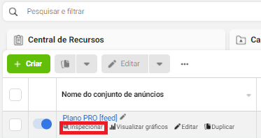 inspecionar conjunto de anúncios
