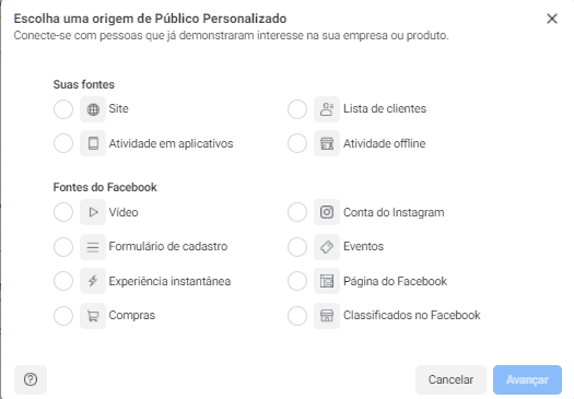 origem de público personalizado