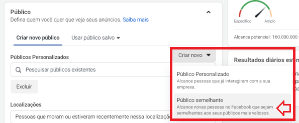 criar público semelhante diretamente do conjunto de anúncios