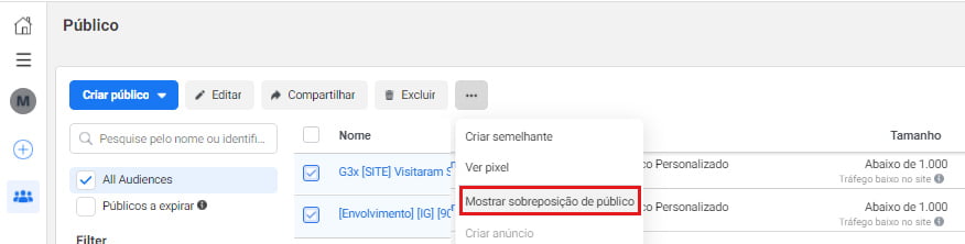 mostrar sobreposição de públicos