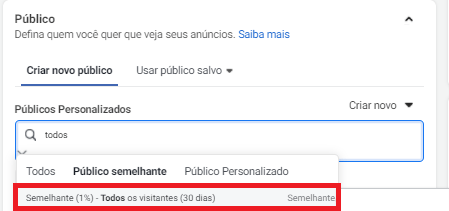 inserir público semelhante no conjunto de anúncios