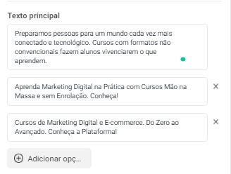 texto principal criativo dinâmico