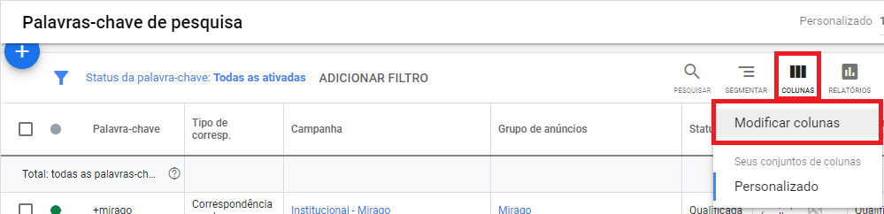 modificar colunas google ads