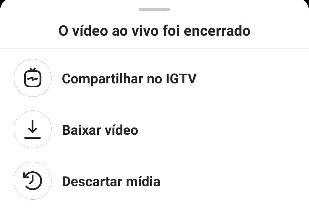 opções após encerramento da live no instagram