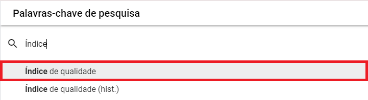 digite índice de qualidade e selecione esta opção