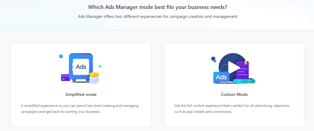 escolha o modo de anúncios no gerenciador de anúncios 