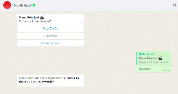 exemplo de interação no WhatsApp da Netflix