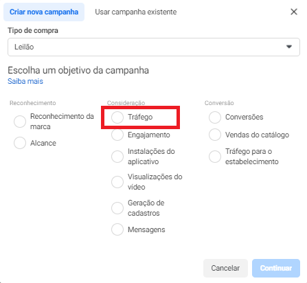 objetivo de tráfego