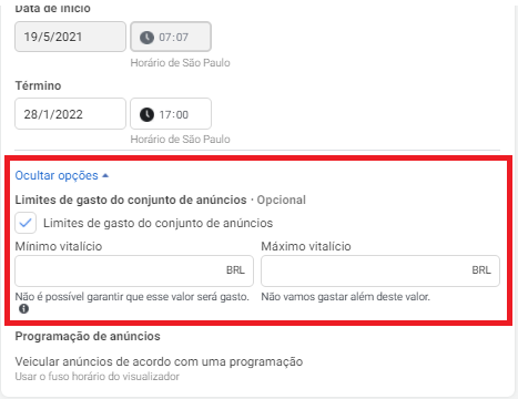 limite de gastos nos conjuntos de anúncios em campanha com CBO